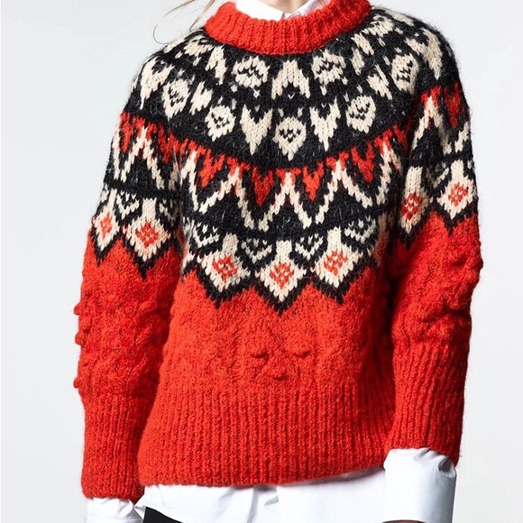 Zara Sweaters Zara Knit Fairisle Crew Neck Large Poshmark